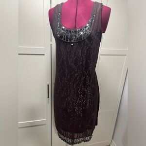 Black and Maroon Sequin Sleeveless Dress